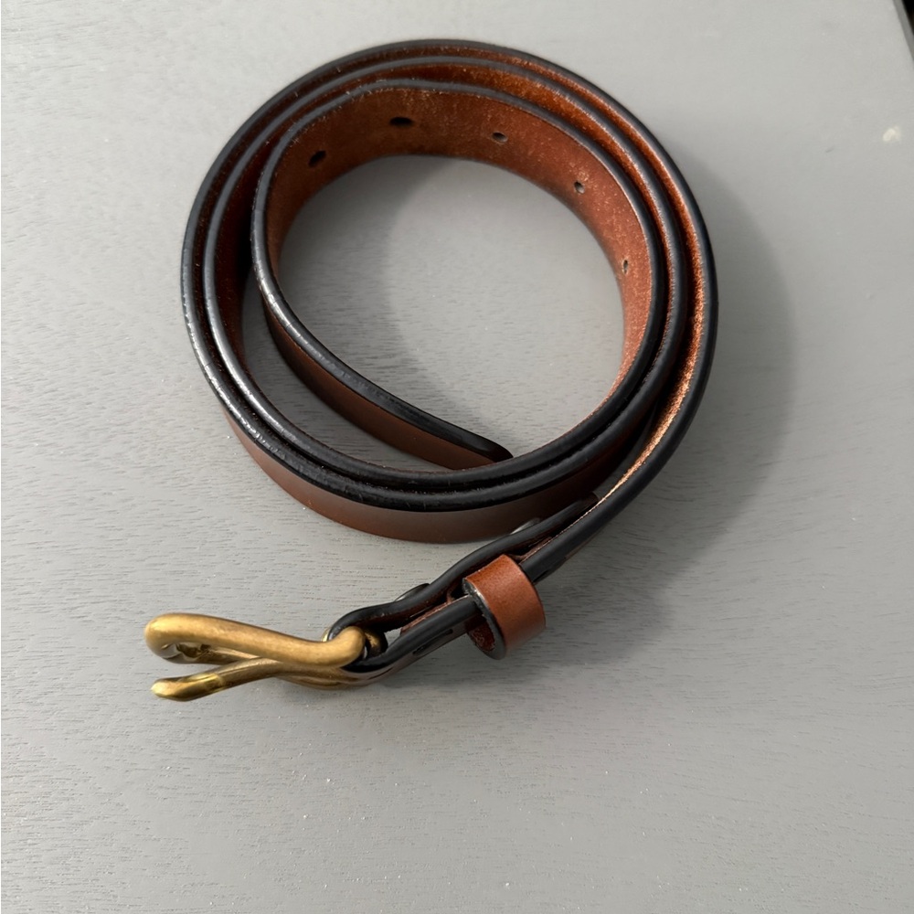 Sid Mashburn Brown and Black Leather Belt with Gold Buckle - good condition